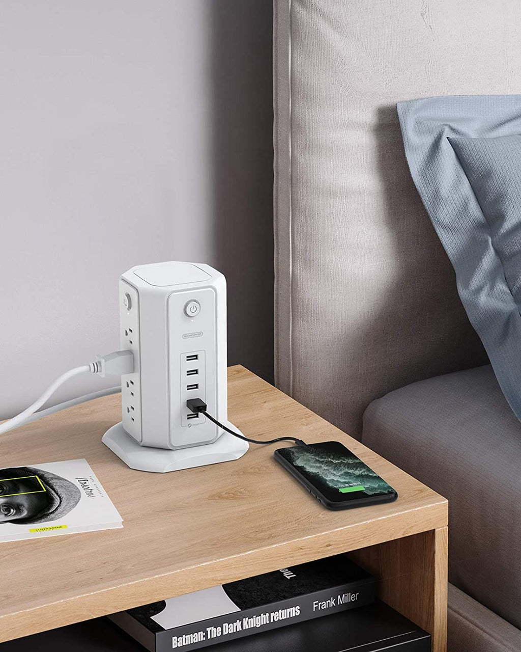 Surge Protector Power Strip Tower — 8 Outlets & 5 USB Ports, 6Ft Cord, 1080J Surge Protection 