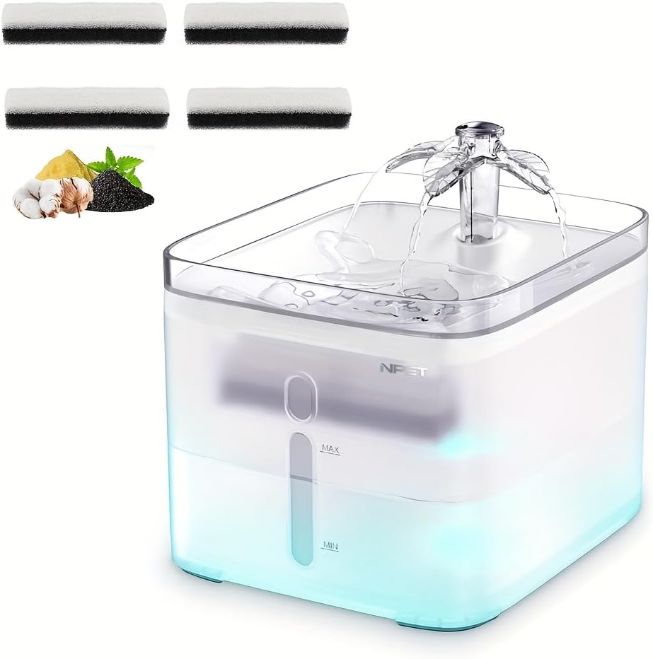 Cat Water Fountain, 3L Automatic Pet Drinking Fountain Dog Water Dispenser with 4 Quadruple-Action Filters (Semi-White)