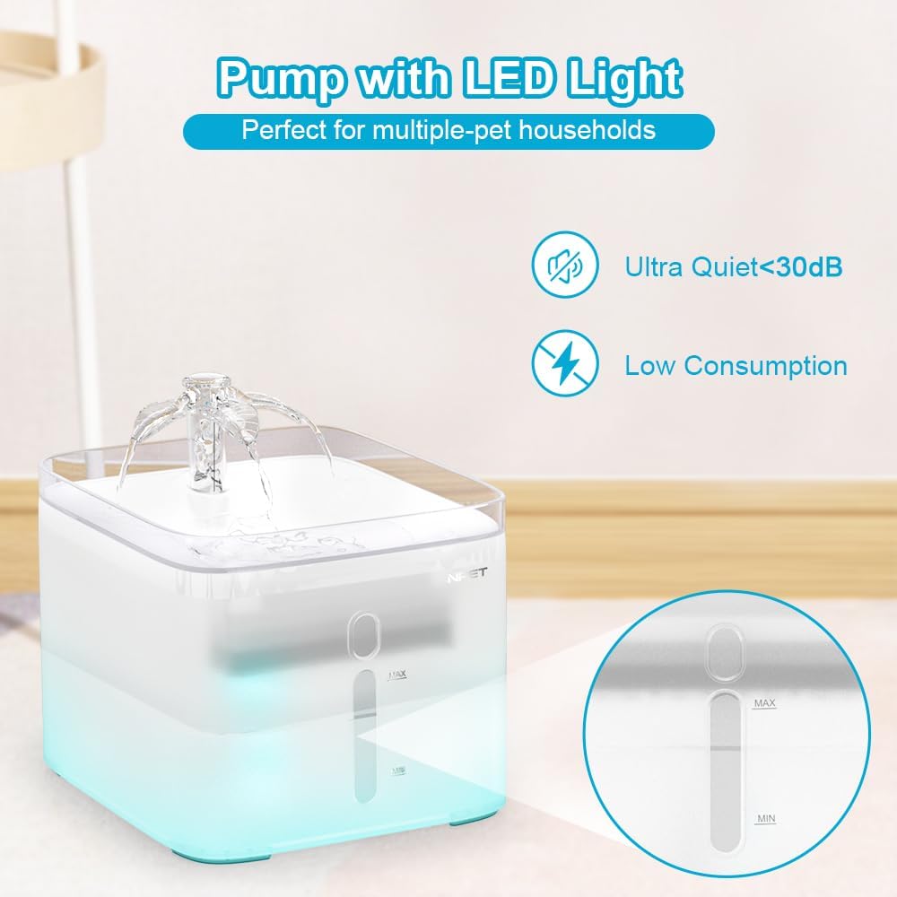 Cat Water Fountain, 3L Automatic Pet Drinking Fountain Dog Water Dispenser with 4 Quadruple-Action Filters (Semi-White)