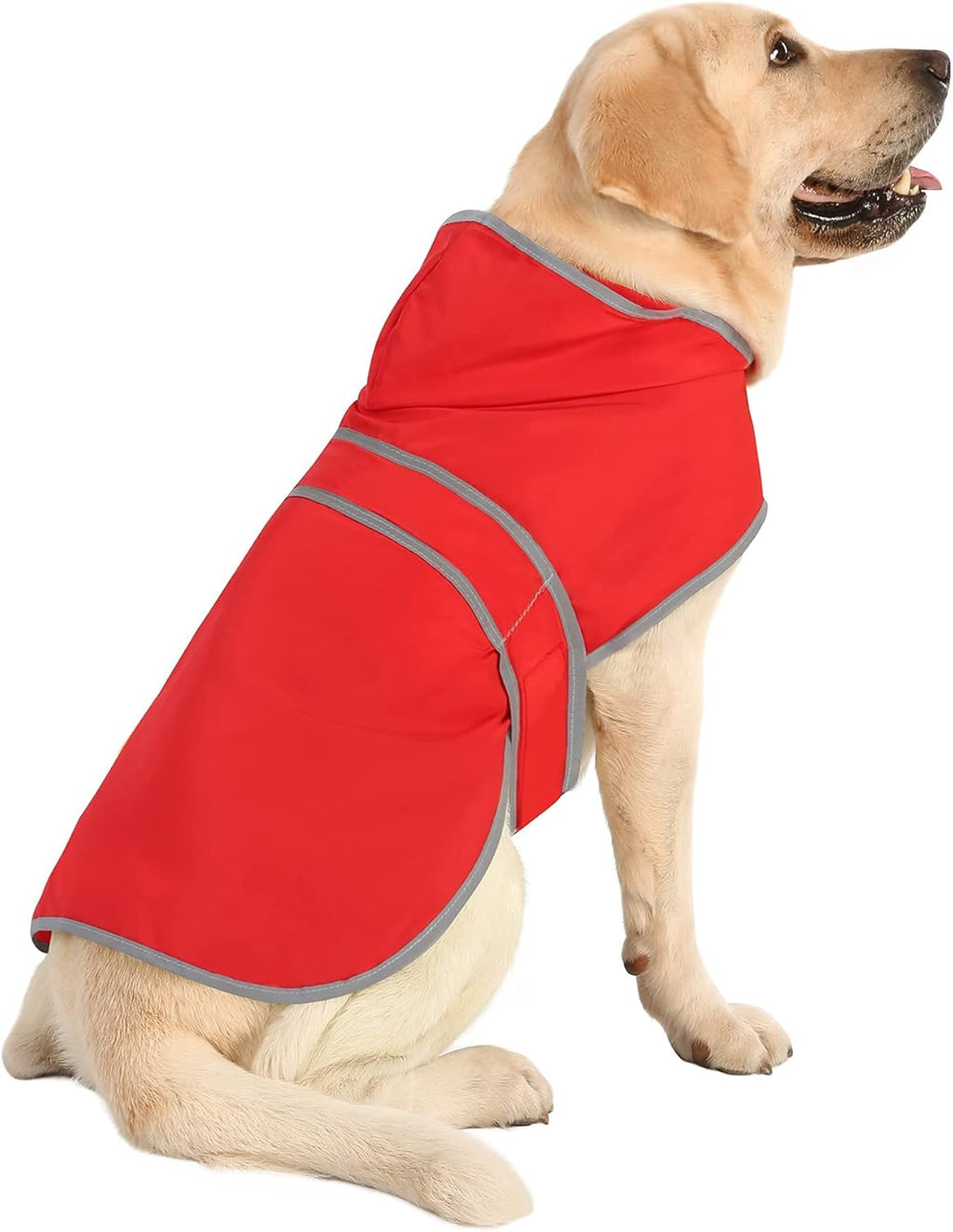 Dog Raincoat for Large Dogs Waterproof Jacket Hooded Rain Coats with Reflective Strips Leash Hole & Poncho Adjustable Fit (Red,L)