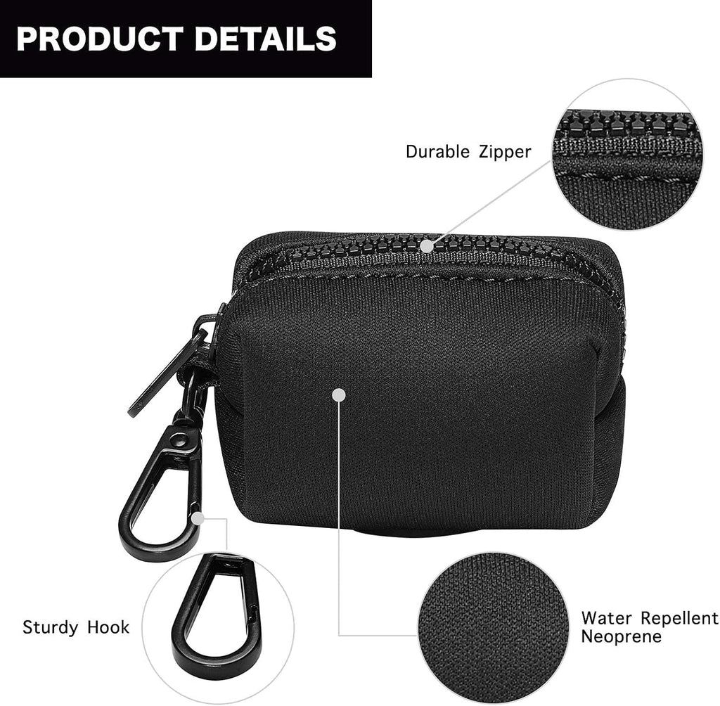 Dog Poop Bag Holder Leash Attachment, Dog Waste Bag Dispenser Zippered Pouch, Fits Any Puppy Leash, Includes Free Roll of Poop Bags, Poop Bag Dispenser - 2 Pack, Black