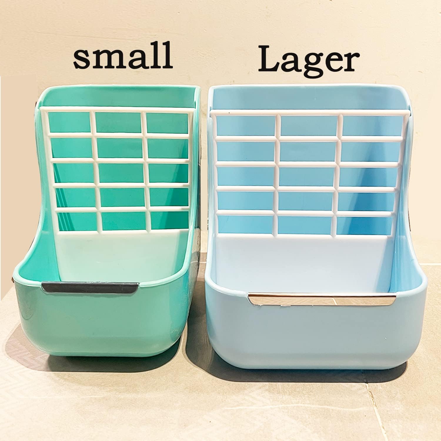 PET Feeder and Water Bottle Set, Large Blue (500Ml), Durable Hay Food Bin Feeder, Food Bowl, Gravity-Fed Water Dispenser for Rabbit, Guinea Pig, Chinchilla