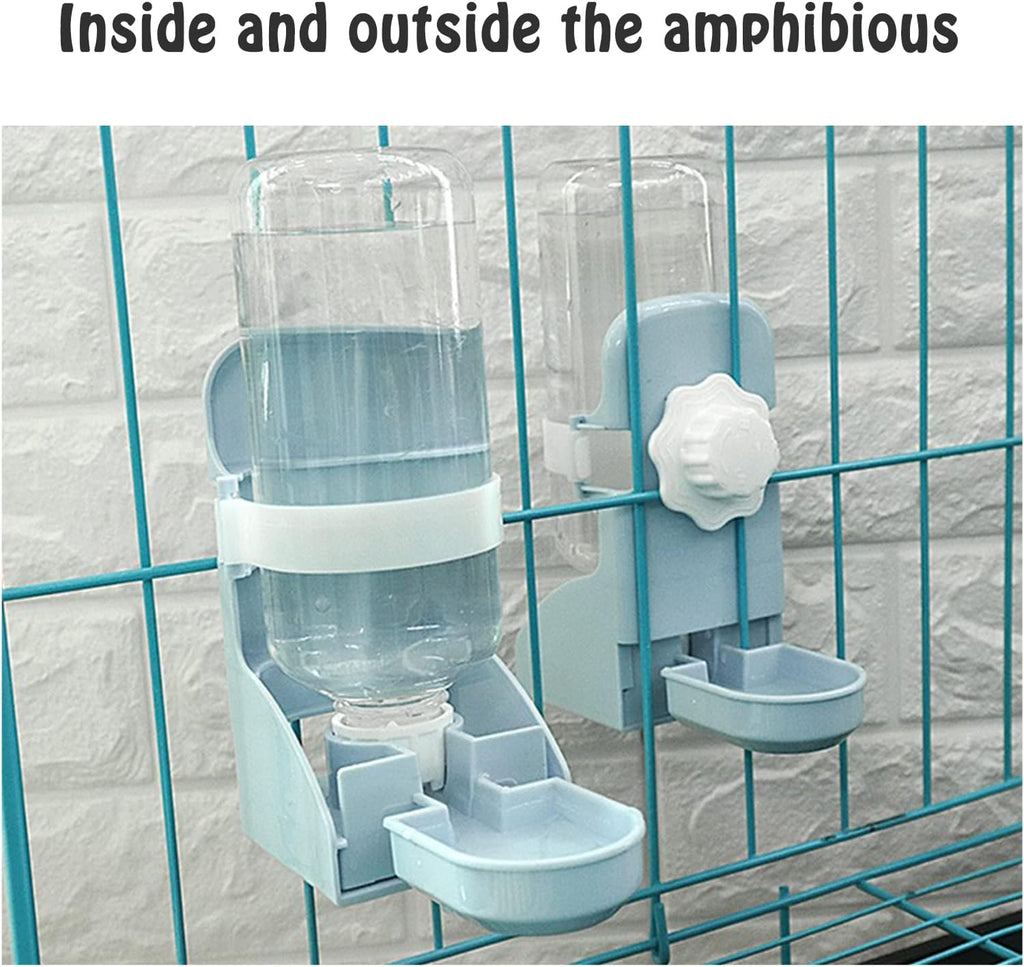 PET Feeder and Water Bottle Set, Large Blue (500Ml), Durable Hay Food Bin Feeder, Food Bowl, Gravity-Fed Water Dispenser for Rabbit, Guinea Pig, Chinchilla