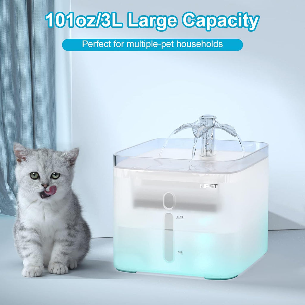 Cat Water Fountain, 3L Automatic Pet Drinking Fountain Dog Water Dispenser with 4 Quadruple-Action Filters (Semi-White)