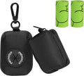 Dog Poop Bag Holder Leash Attachment, Dog Waste Bag Dispenser Zippered Pouch, Fits Any Puppy Leash, Includes Free Roll of Poop Bags, Poop Bag Dispenser - 2 Pack, Black