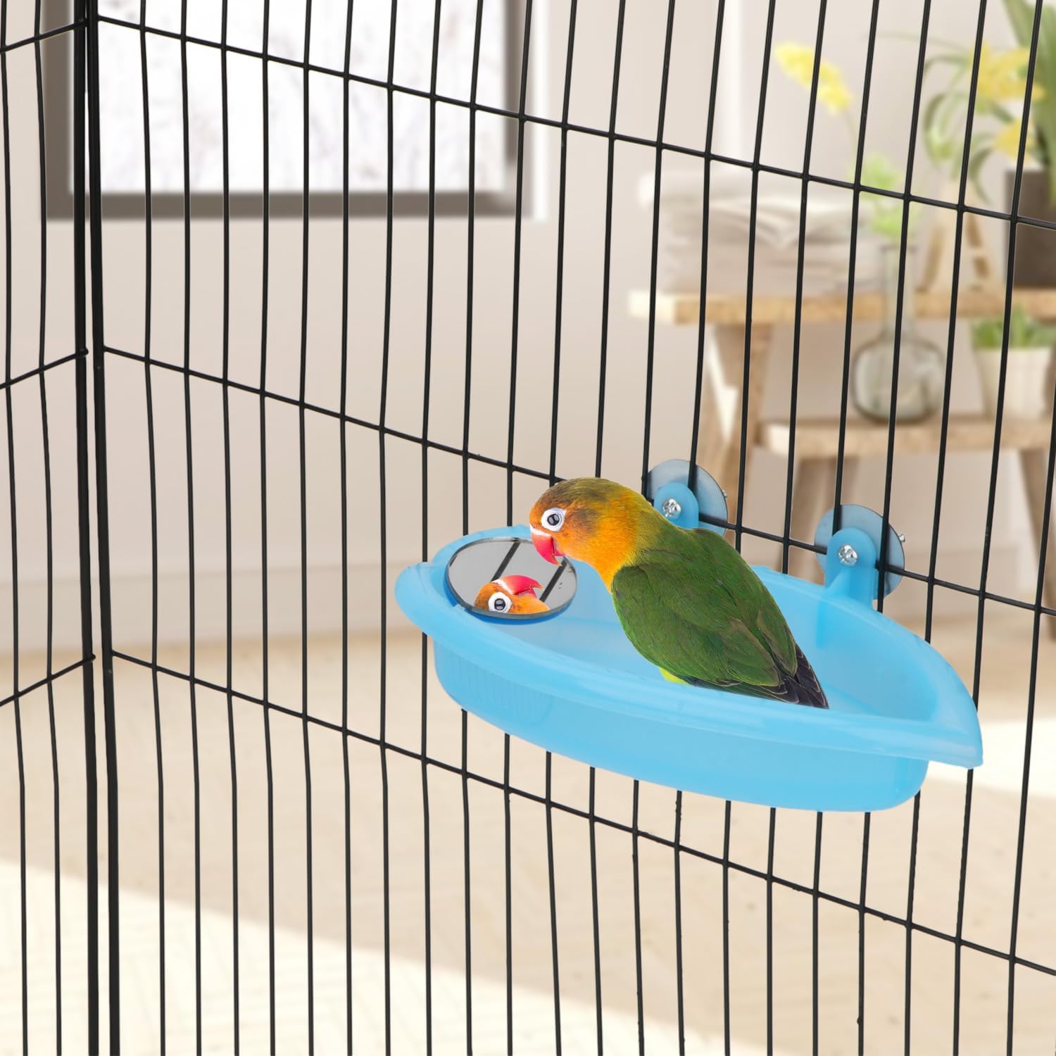 Bird Bath with Mirror Portable Bird Bath Bird Bathroom for Pet Parrots Bathing Tub Bath Box Bird Shower Bathtub Accessories (Blue-Bird Bathtub with Mirror)