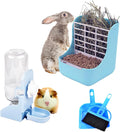 PET Feeder and Water Bottle Set, Large Blue (500Ml), Durable Hay Food Bin Feeder, Food Bowl, Gravity-Fed Water Dispenser for Rabbit, Guinea Pig, Chinchilla