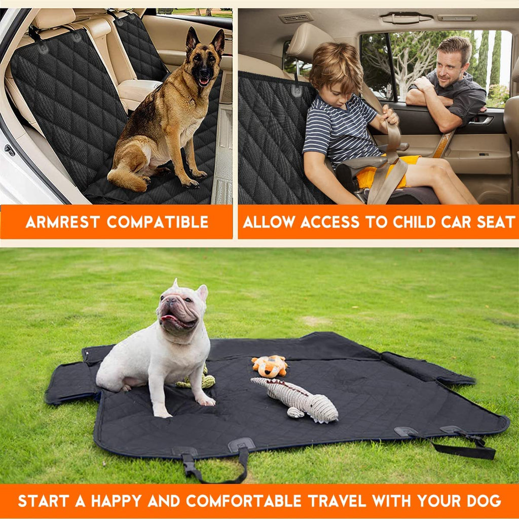 Waterproof Dog Car Seat Cover - Non-Slip Back Seat Protector for Most Cars, Trucks, and SUVs with Middle Armrest - Black