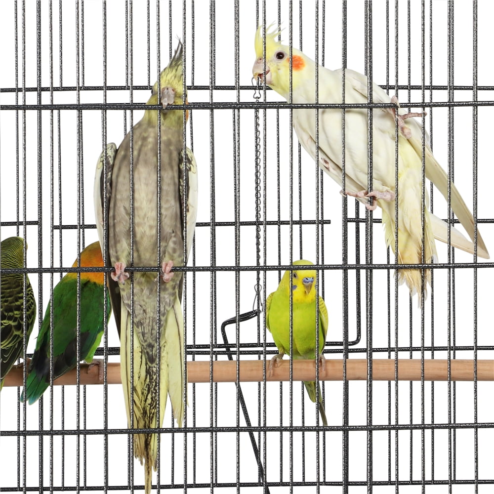 Metal 52" Large Rolling Bird Cage with 3 Perches and 4 Feeders, Black
