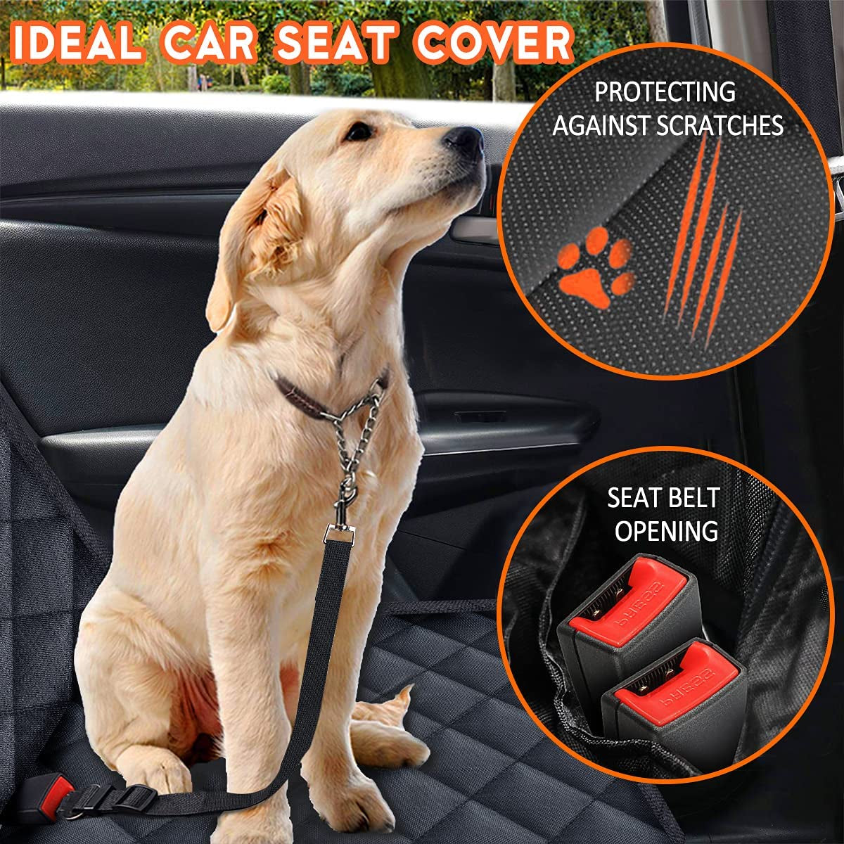 Waterproof Dog Car Seat Cover - Non-Slip Back Seat Protector for Most Cars, Trucks, and SUVs with Middle Armrest - Black