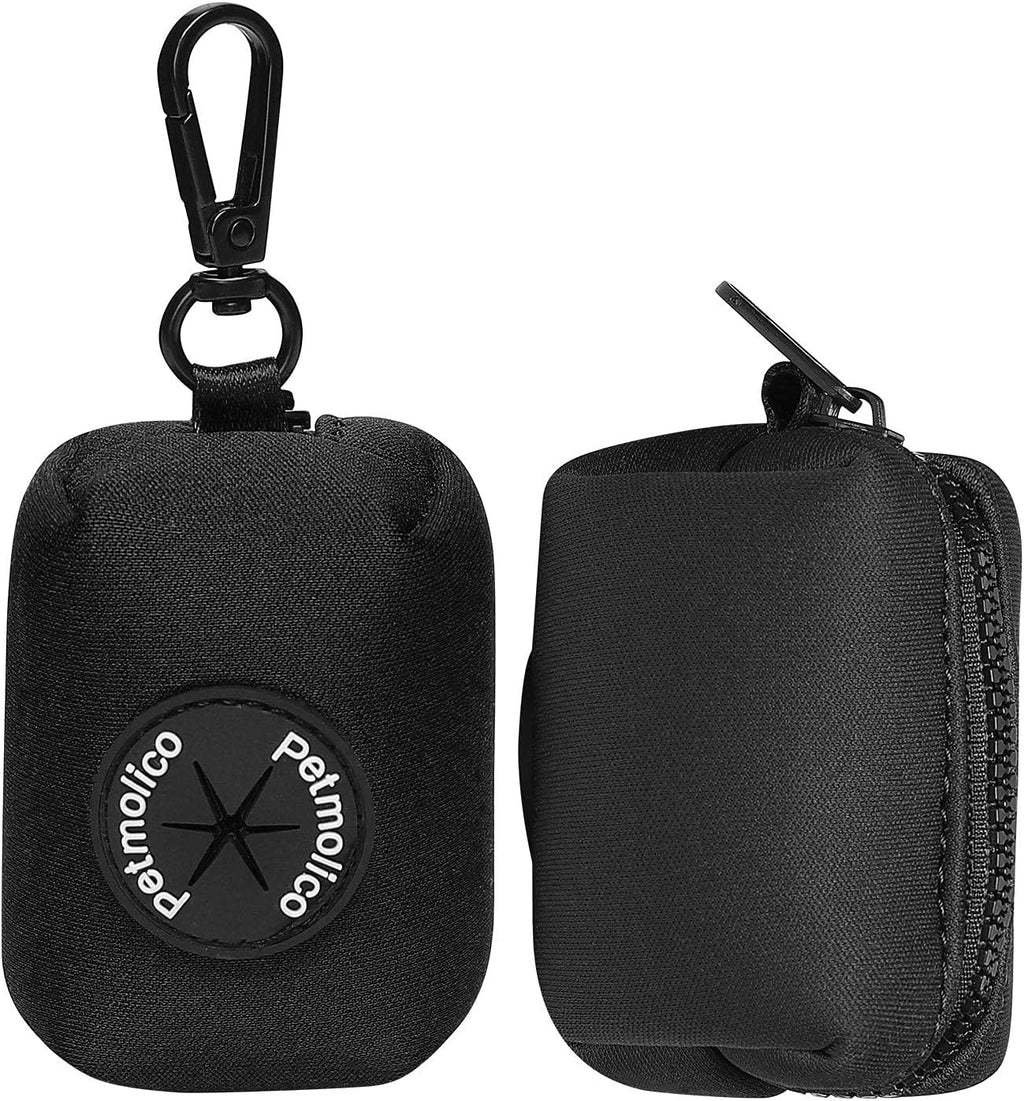 Dog Poop Bag Holder Leash Attachment, Dog Waste Bag Dispenser Zippered Pouch, Fits Any Puppy Leash, Includes Free Roll of Poop Bags, Poop Bag Dispenser - 2 Pack, Black