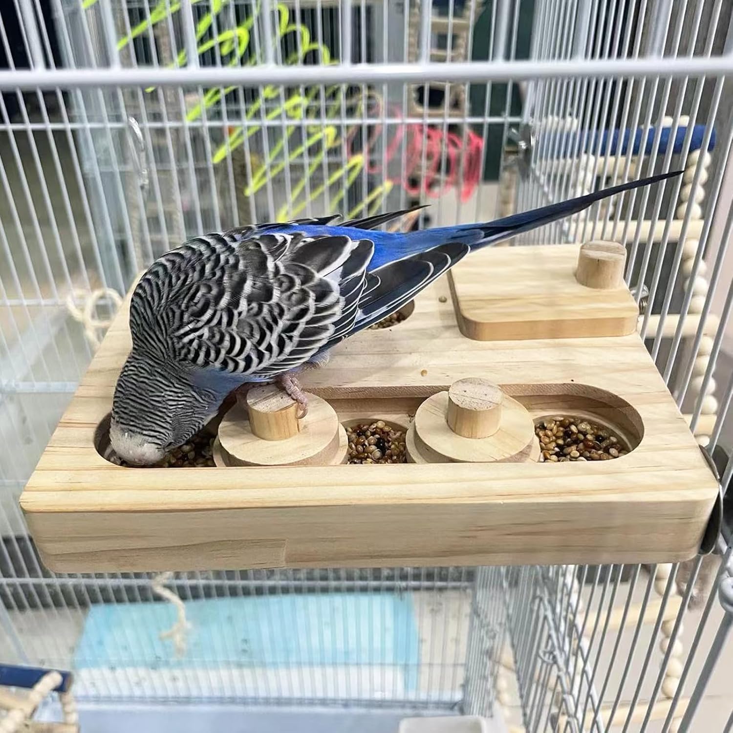 Wooden Bird Foraging Puzzle Toys for Parrots, Parakeet, Cockatiel, Sun Conures - Birds Interactive Mental Enrichment Toy, B Ird Seed Slow Feeder Toy for Cage