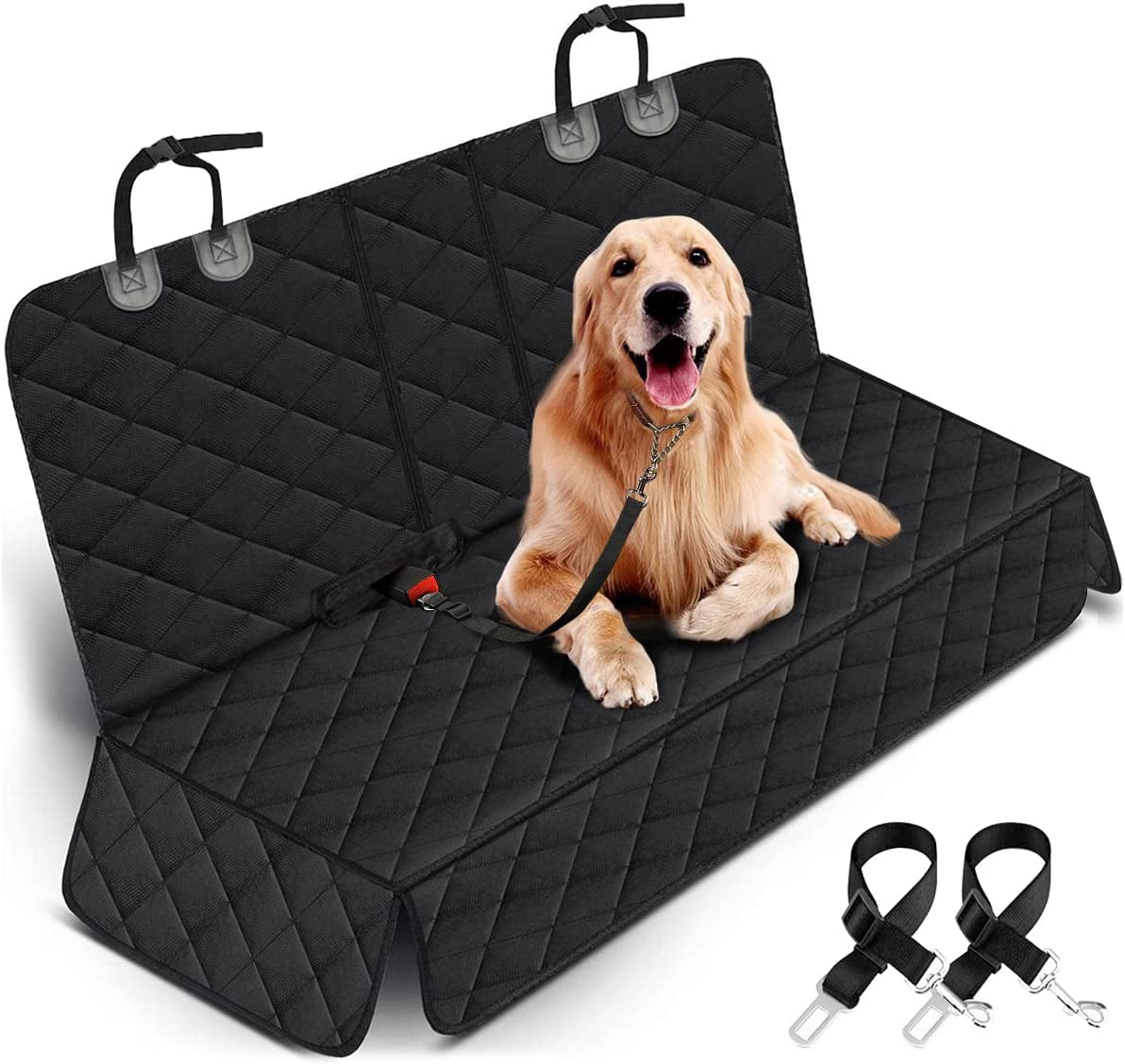 Waterproof Dog Car Seat Cover - Non-Slip Back Seat Protector for Most Cars, Trucks, and SUVs with Middle Armrest - Black