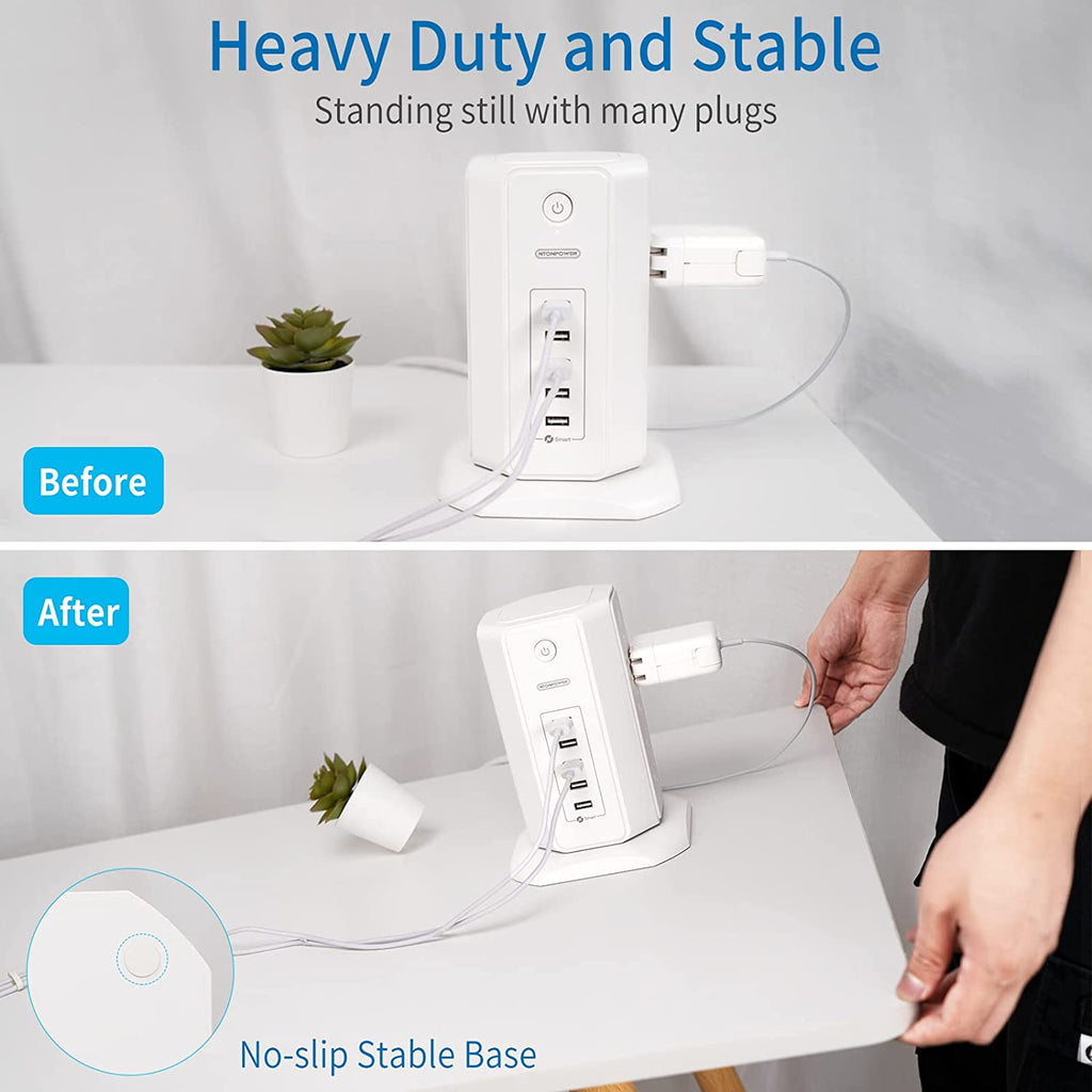 Surge Protector Power Strip Tower — 8 Outlets & 5 USB Ports, 6Ft Cord, 1080J Surge Protection 
