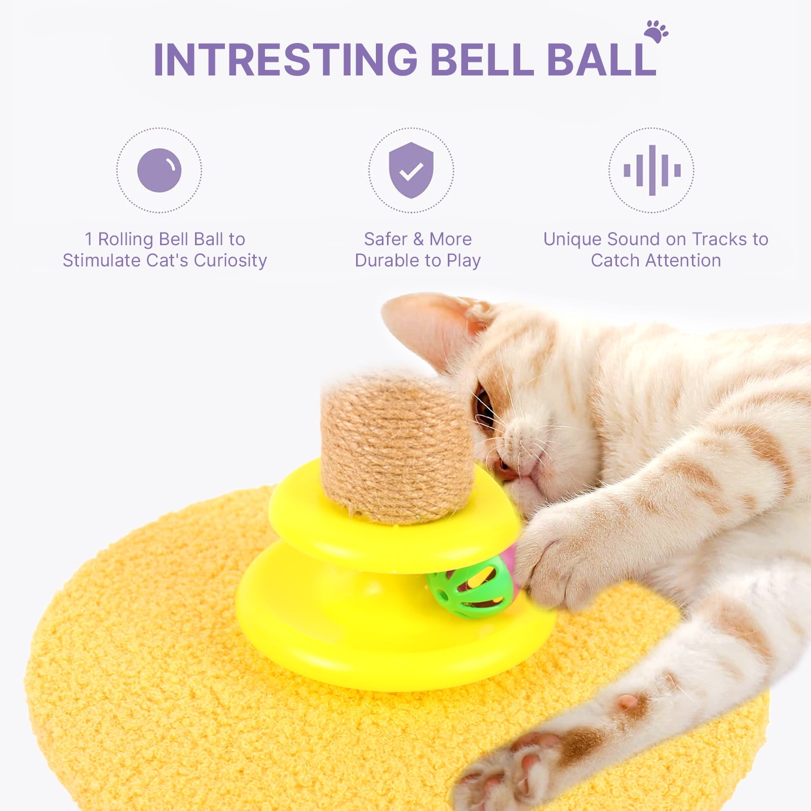 Cat Scratching Posts for Indoor Cats, 19.3 Inch Kitten Scratcher Sisal Scratch Posts with Dangling Ball and Bell Ball