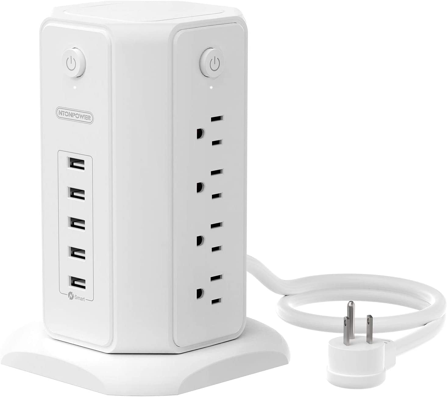 Surge Protector Power Strip Tower — 8 Outlets & 5 USB Ports, 6Ft Cord, 1080J Surge Protection 