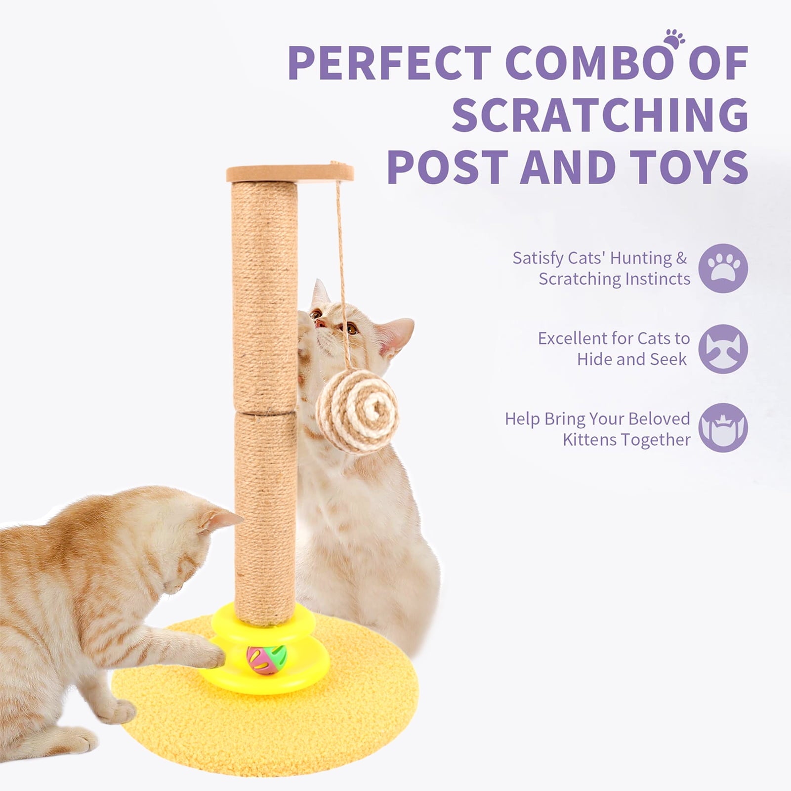 Cat Scratching Posts for Indoor Cats, 19.3 Inch Kitten Scratcher Sisal Scratch Posts with Dangling Ball and Bell Ball
