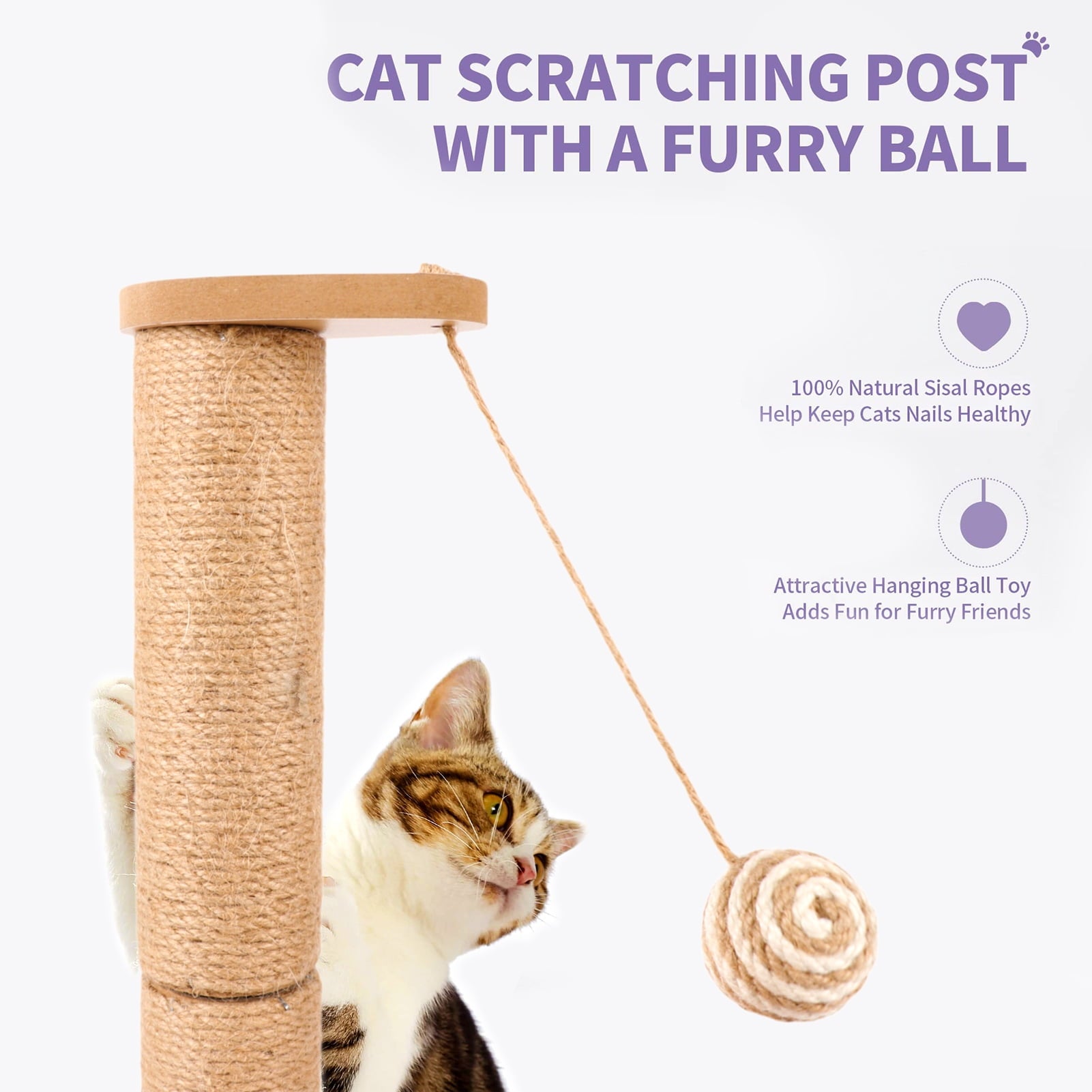 Cat Scratching Posts for Indoor Cats, 19.3 Inch Kitten Scratcher Sisal Scratch Posts with Dangling Ball and Bell Ball